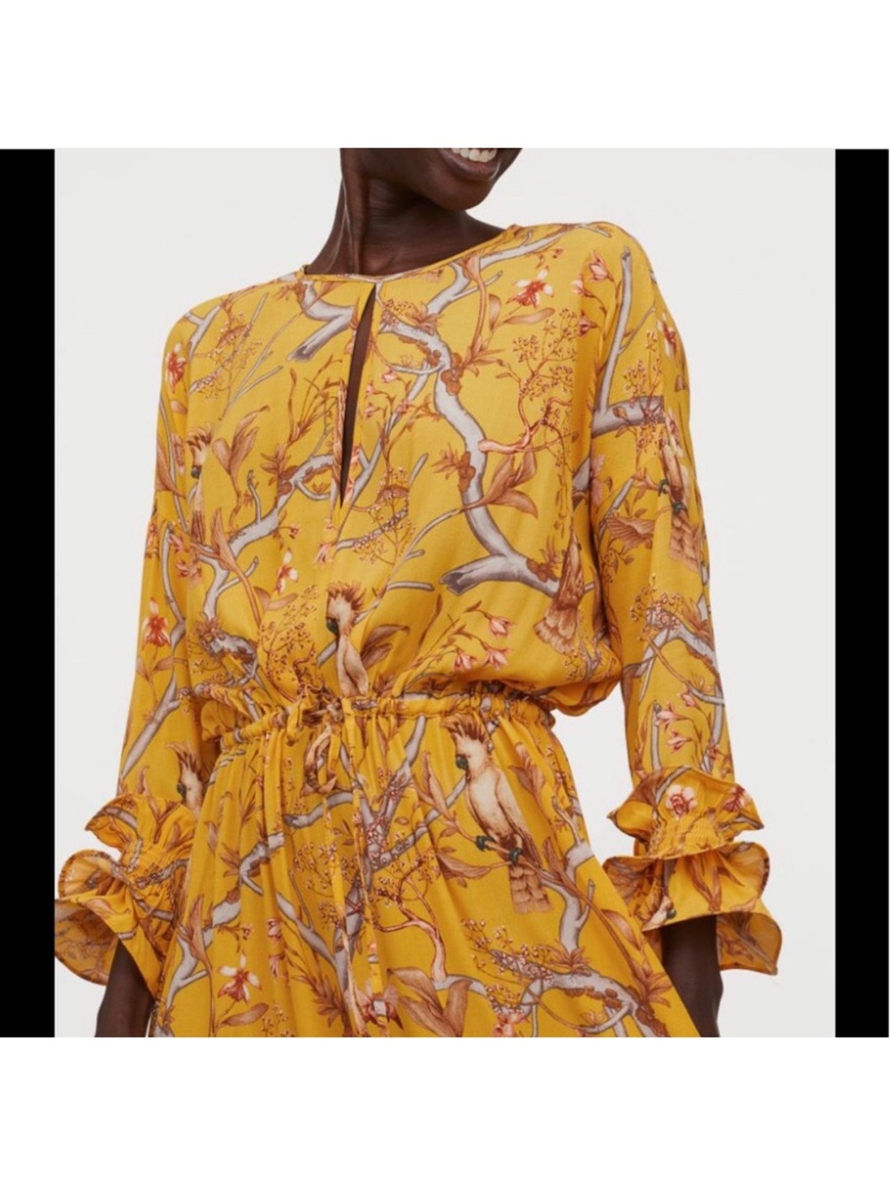 Johanna Ortiz x H&M Yellow Bird Botanical Print Ruffle Midi Dress XL - Picture 5 of 8